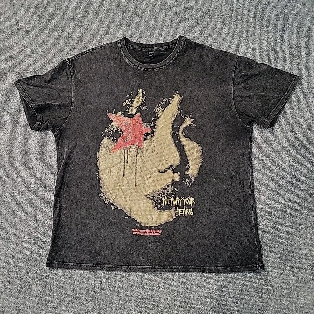 Romwe Goth Emo T-Shirt Retro Graphic Y2K Red Star XXL Grunge Punk Silhouette