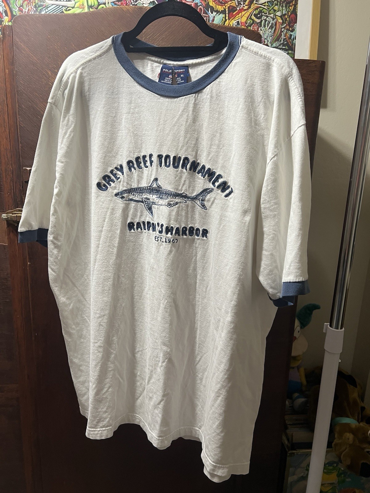 Polo Sport Ralph Lauren Vintage Ralph’s Harbor Grey Reef Shark Shirt Size XL