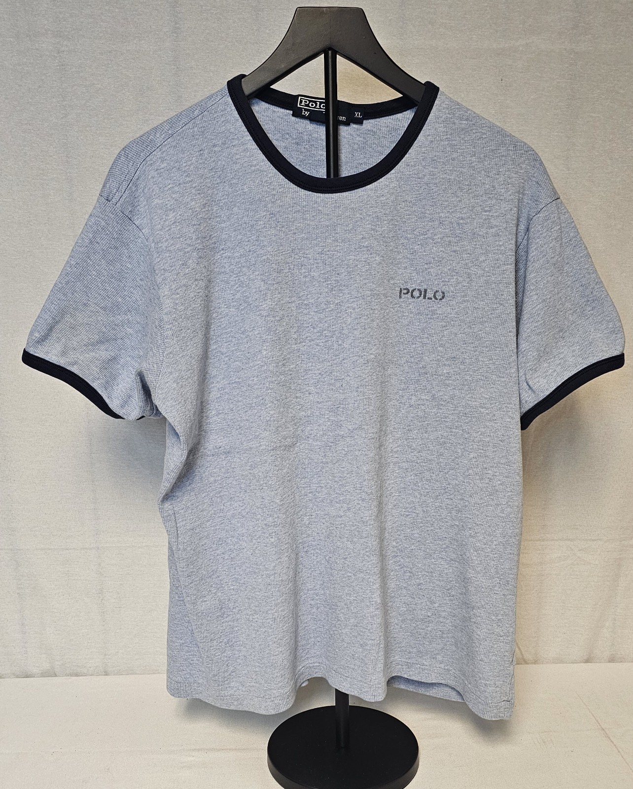 Vintage Polo Ralph Lauren Marled Powder Blue Ringer Collar Ribbed TShirt Mens XL