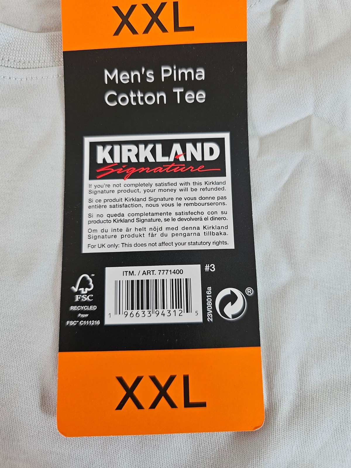 XXL / 2XL – LIGHT GREY – Kirkland Signature Men’s 100% Pima Cotton T-Shirt Tee