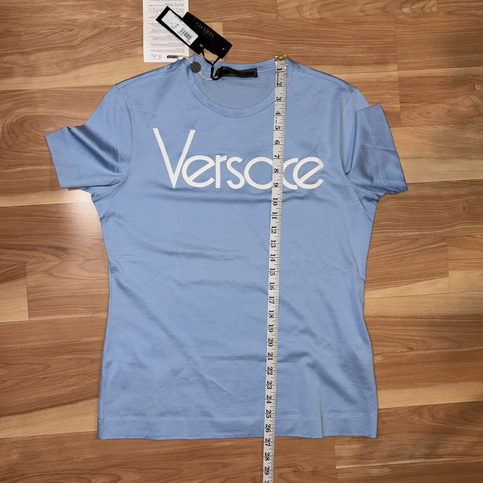 VERSACE NWT 90’s Tribute Runway Blue Logo Tee Shirt Medium Collectible Designer