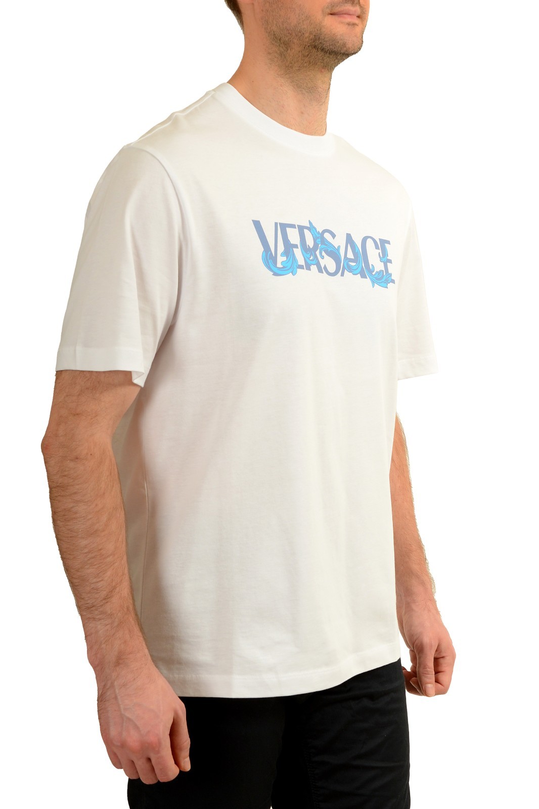 Versace Men’s Logo Print White Crewneck Short Sleeve T-Shirt US 2XL IT 56