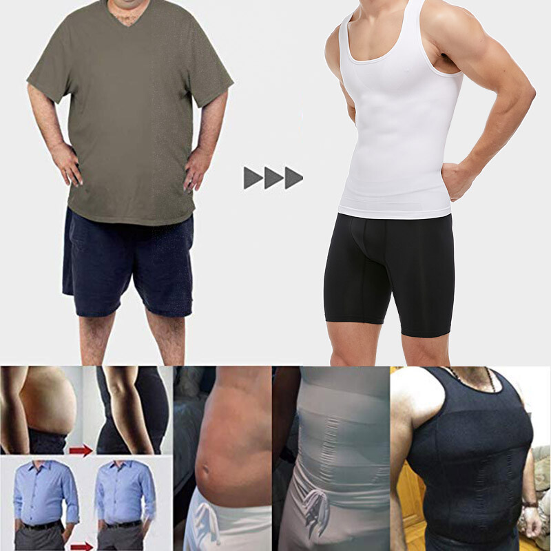 Mens Compression Shirt Slimming Body Shaper Vest Waist Trainer Vests Undershirts