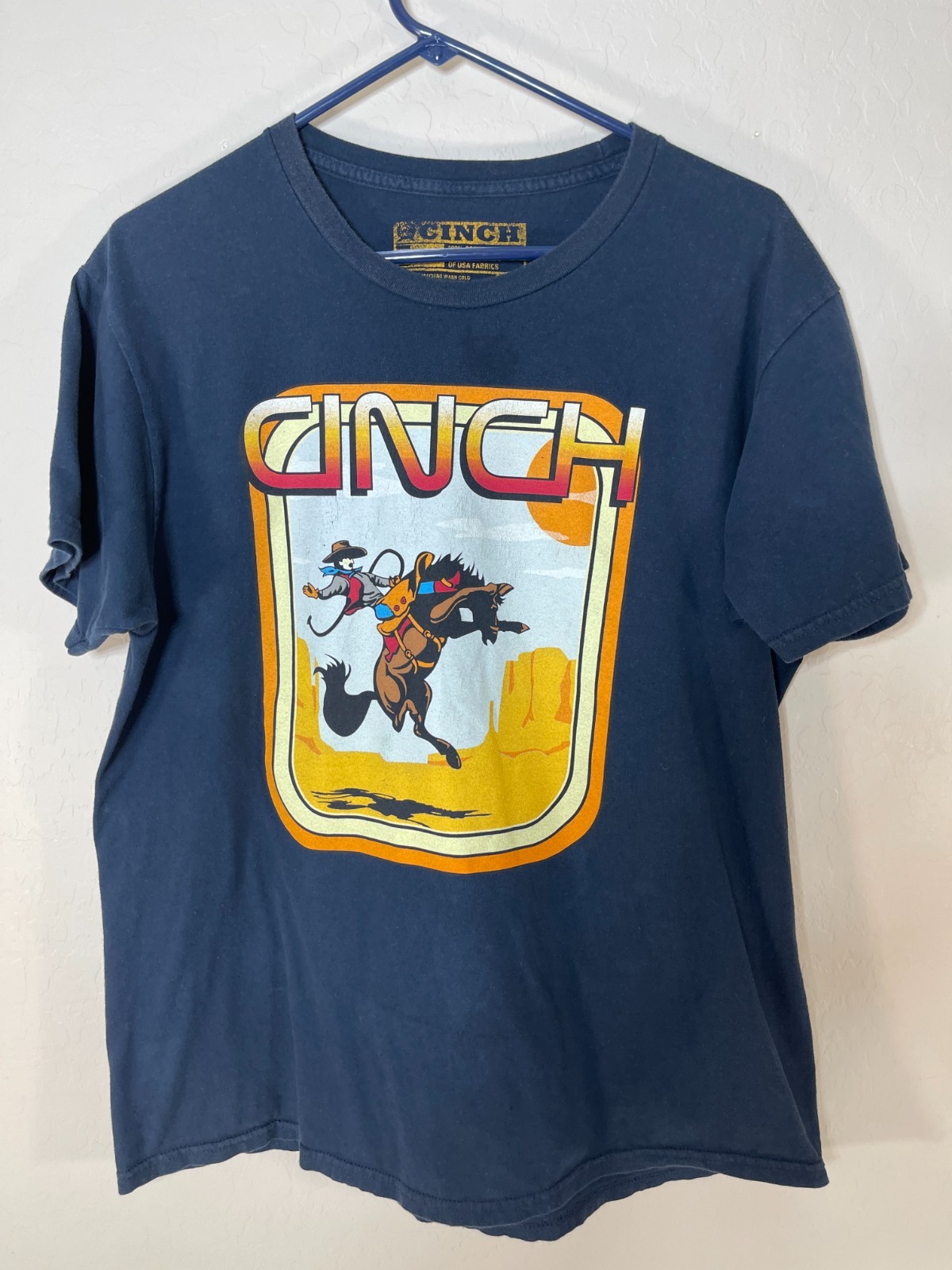 Cinch Western Cowboy Outlaw Bronc Blue Short Sleeve T-Shirt Mens Size L Tee
