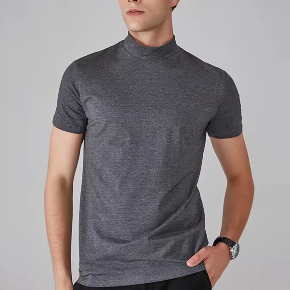 Men’s Casual T Shirt Short Sleeve for Slim Fit Half High Neck Solid Summer Wear