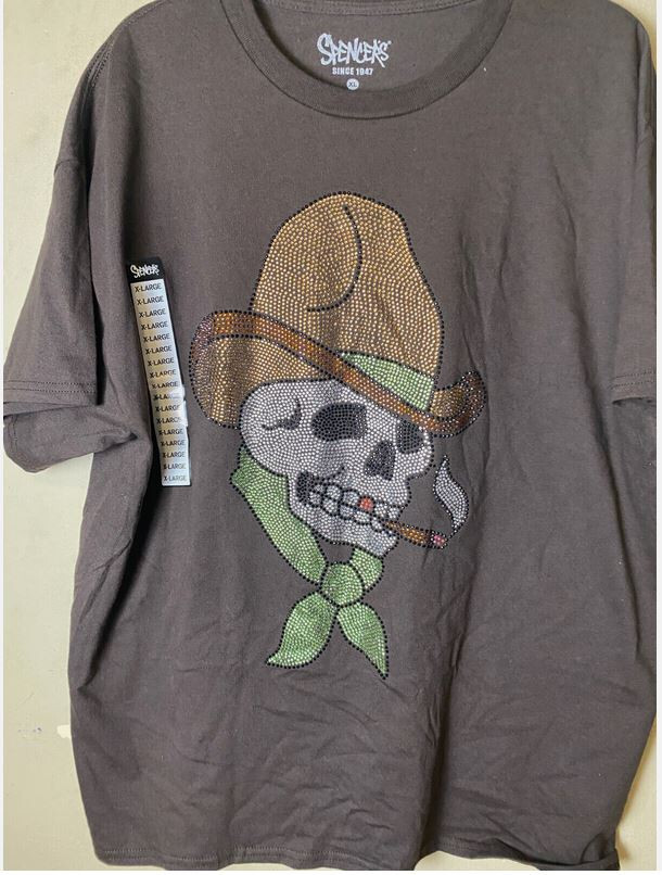 NWT-SKULL Rhinestone Cowboy W/Cigar Brown Spencer’s Premium Graphic Tee