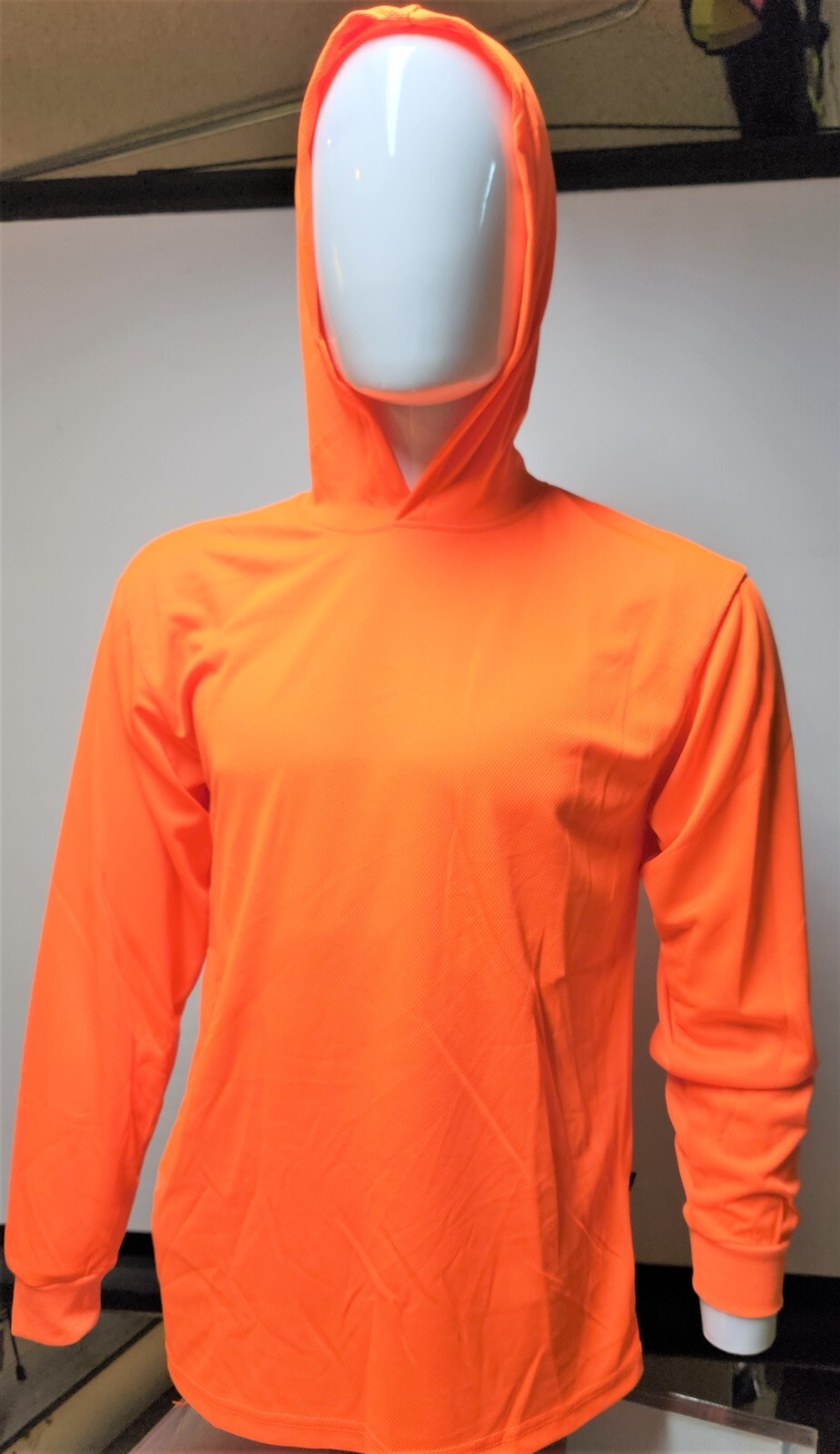 Neon Yellow or Orange Long Sleeve Hoodie Shirt, Polyester birdeye mesh