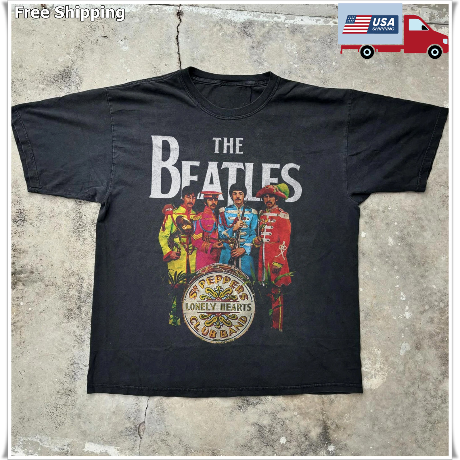 The Beatles Sgt. Pepper’s Lonely Hearts Club Black Unisex T-shirt Size S-5XL