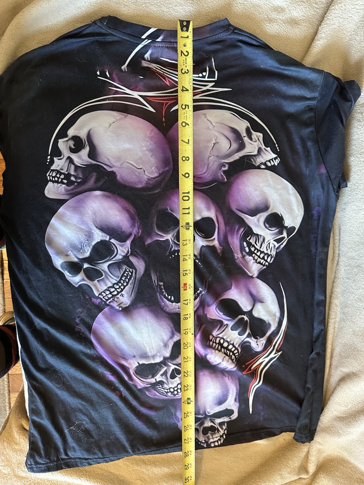 Skulls Shirt Black Purple Grunge Goth Graphic Horror Tee Shirt XL Men’s Woman’s