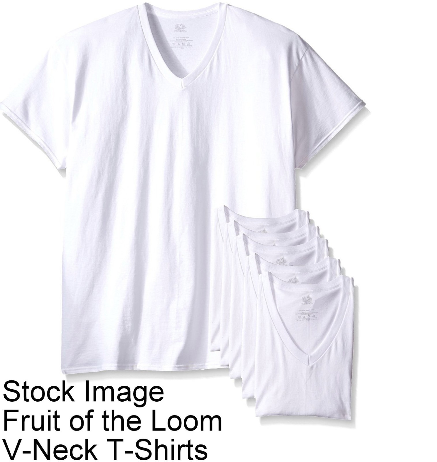 5 White Small S 34-36 Inch V-Neck T-Shirts Fruit Of The Loom C/P 86-91 CM