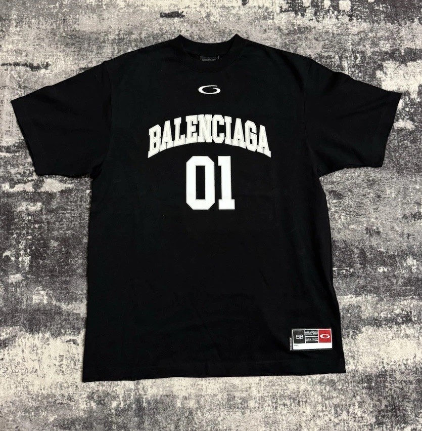 Balenciaga Black Jersey Embroidered Logo Crew Neck Short Sleeve Men’s T-Shirt XS