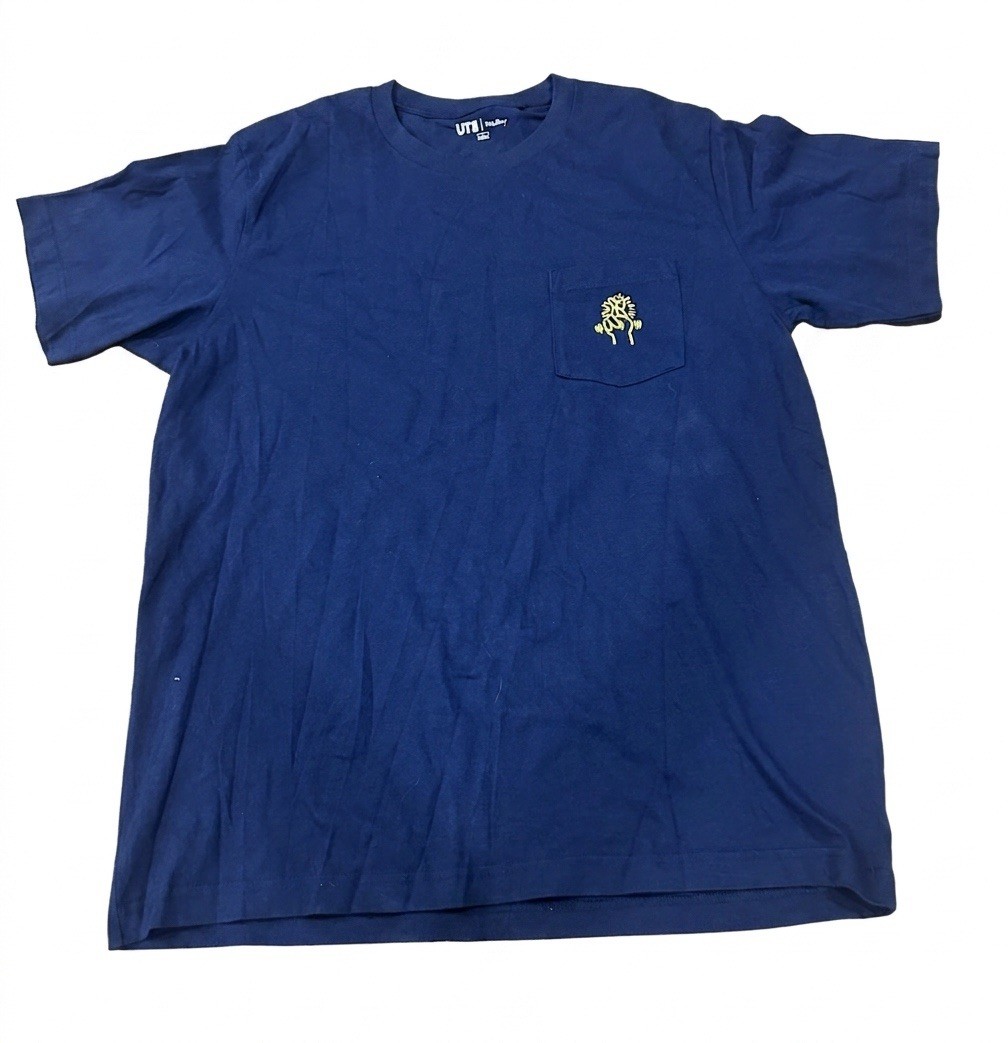 Keith Haring Uniqlo UT Shirt Large L Blue Pop Art Pocket Graphic Short Sleeve