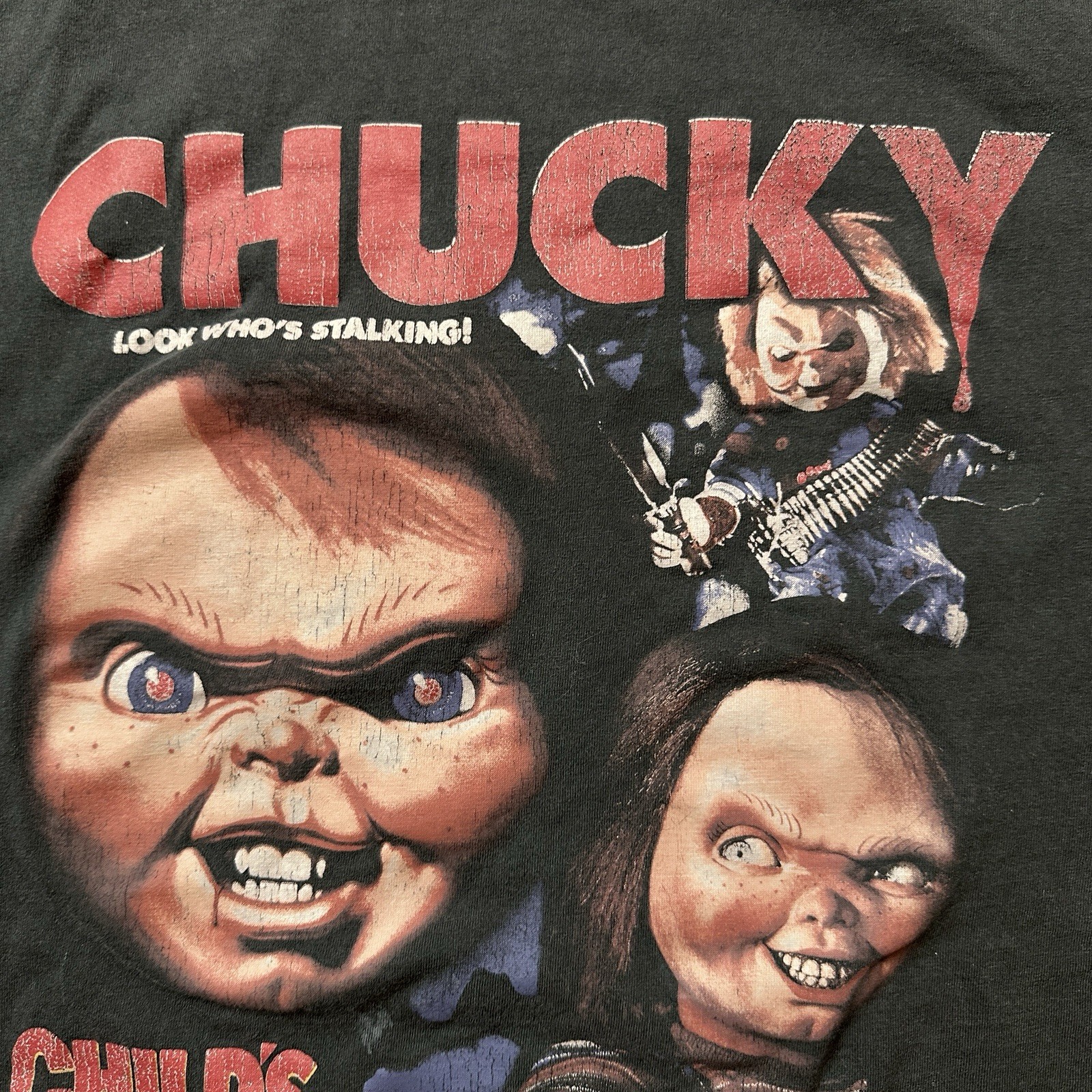 Vintage CHUCKY Childs Play 3 LARGE Look Who’s Stalking T-Shirt UNIVERSAL STUDIOS