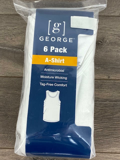 NEW! George Tag Free Comfort A-Shirt Men’s, 2XL WHITE, 6-Pack,