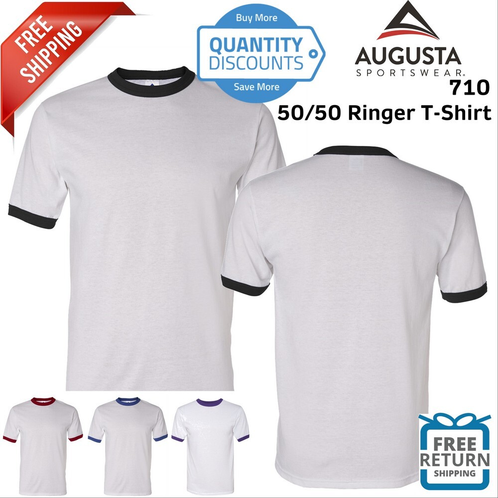 Augusta Mens Short Sleeve Sportswear 50/50 Ringer T-Shirt 710 Up To 3XL