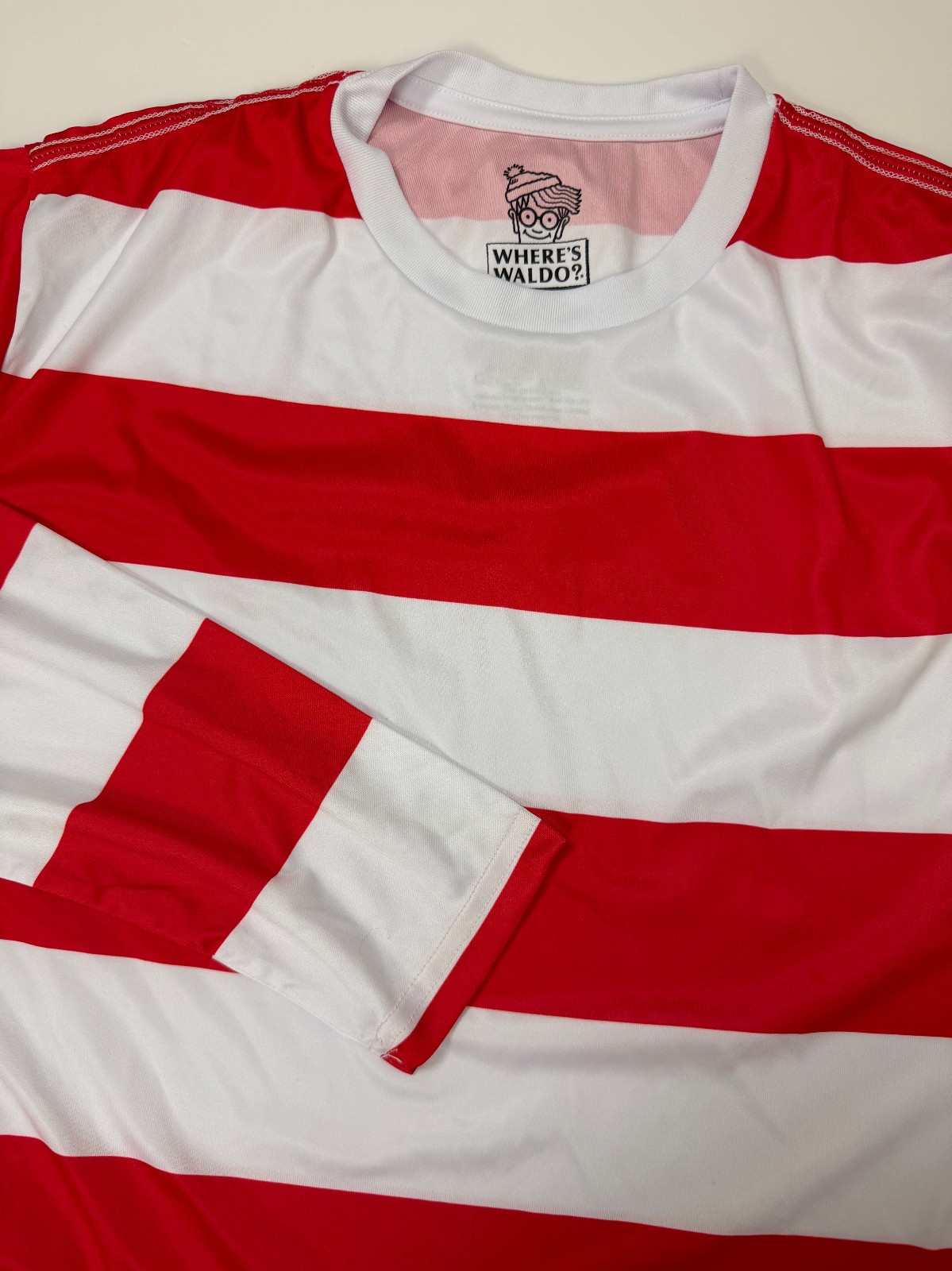 Wheres Waldo Shirt Adult Large Halloween Costume Cosplay Red White Striped Wally