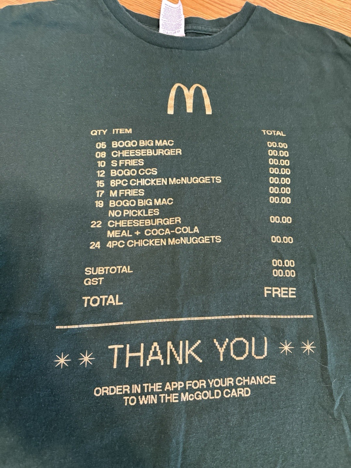 McDonald’s McGold Card Receipt Thank You Employee T-Shirt Green – Size Mens XL