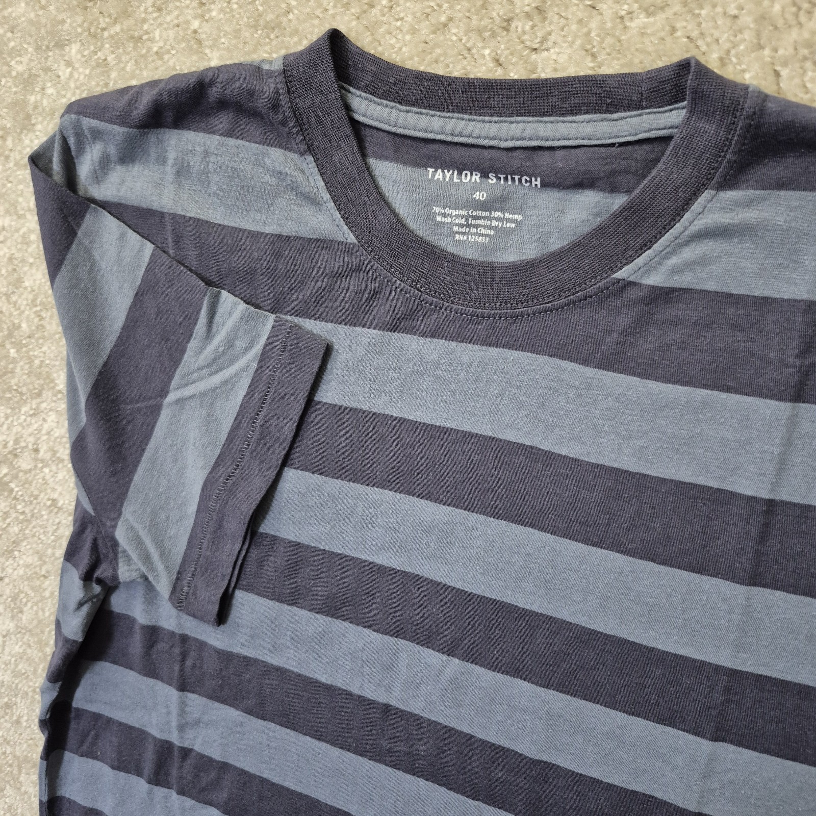 Taylor Stitch T Shirt Cotton Hemp Men 40 Medium Blue Stripe Coastal Beach Casual