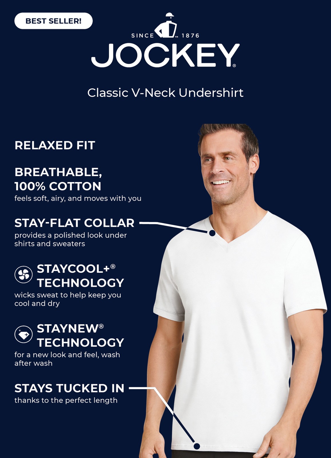 Jockey Men’s Classic V-Neck – 3 Pack