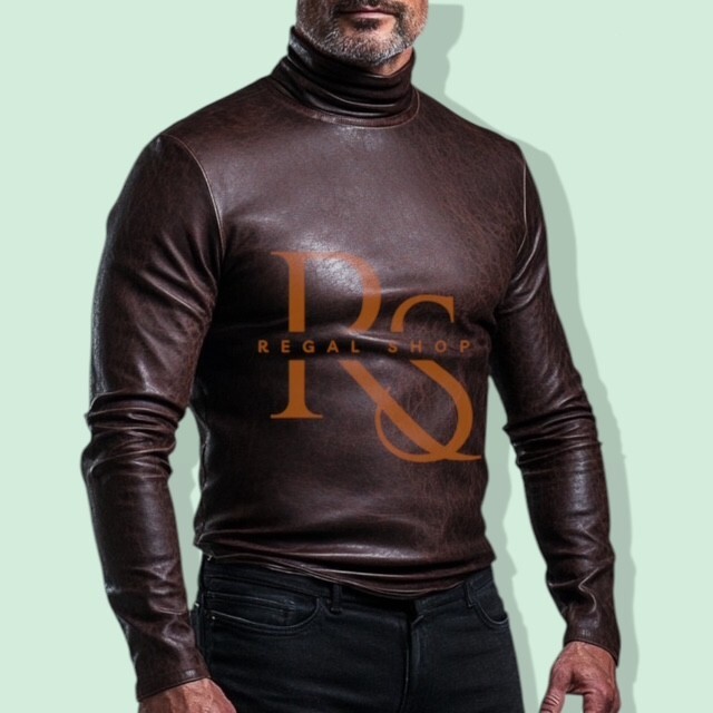 Unisexs Adult Men’s Brown Leather Hi-Neck Genuine Lambskin Leather Hi-Neck