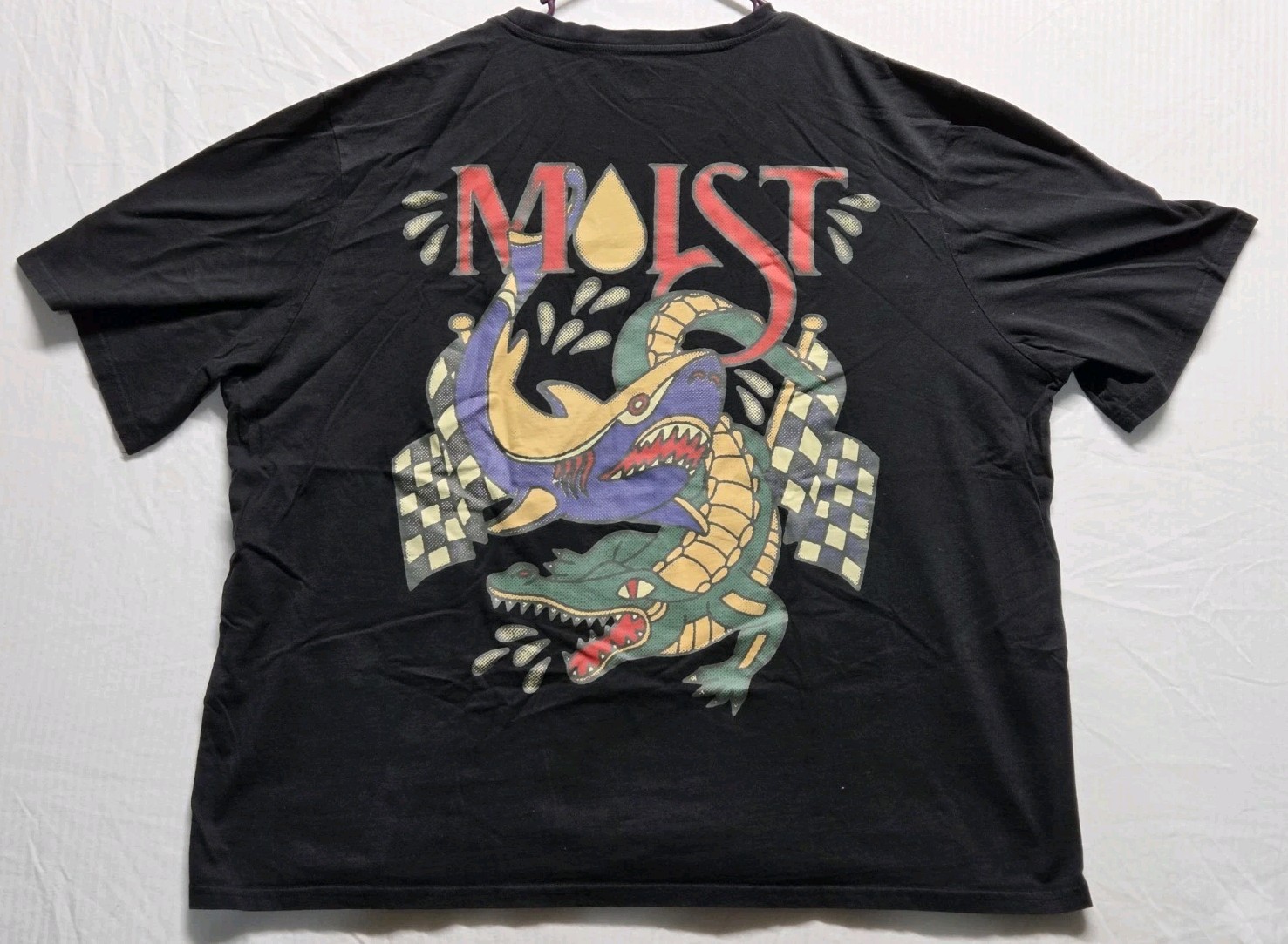 Moist Swampcore Tee-Shirt Black With Back Print Graphics Shark, Alligator, 3XL