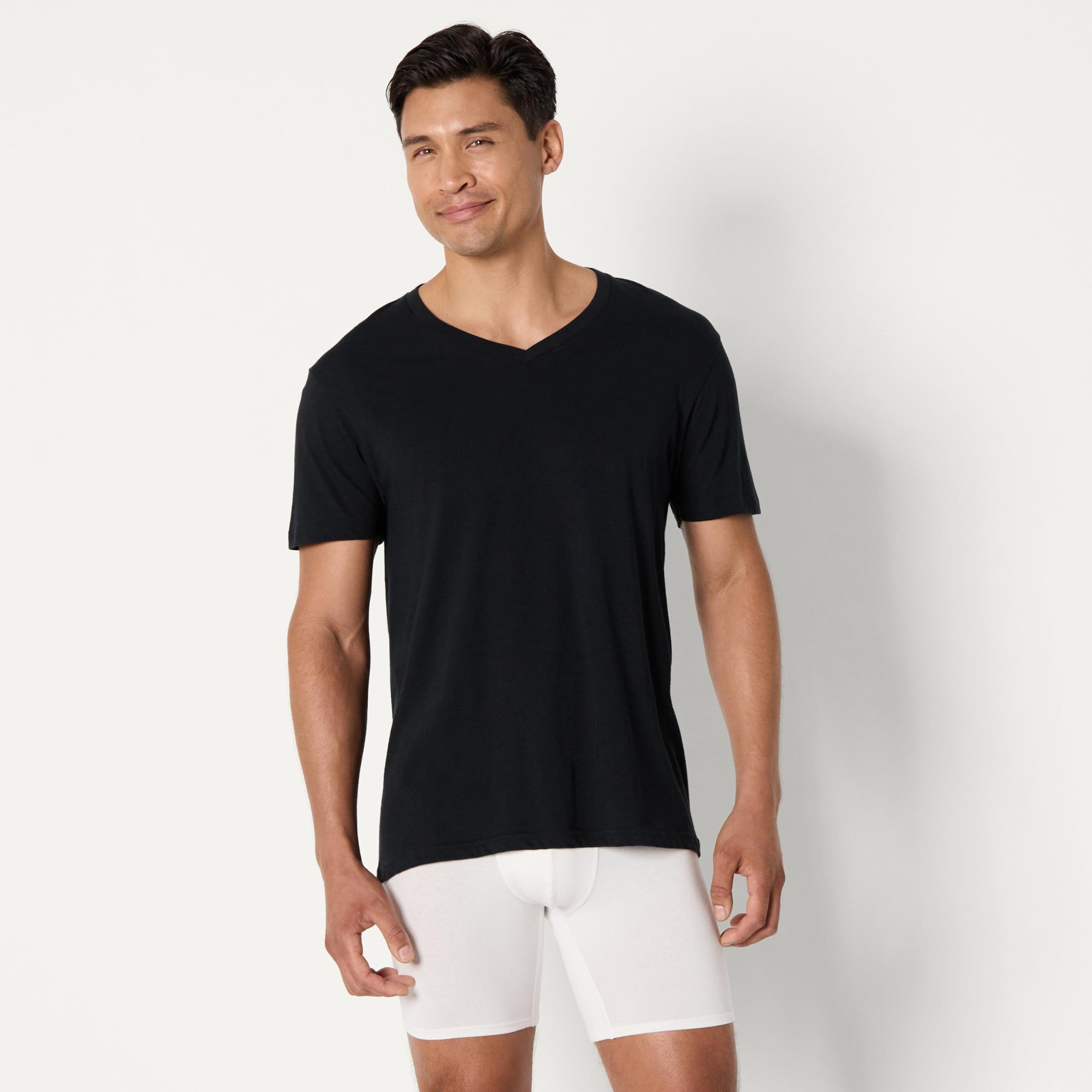 6Pack Mens Short Sleeves 100% Cotton V-Neck Undershirt,Medium Black/Grey Heather