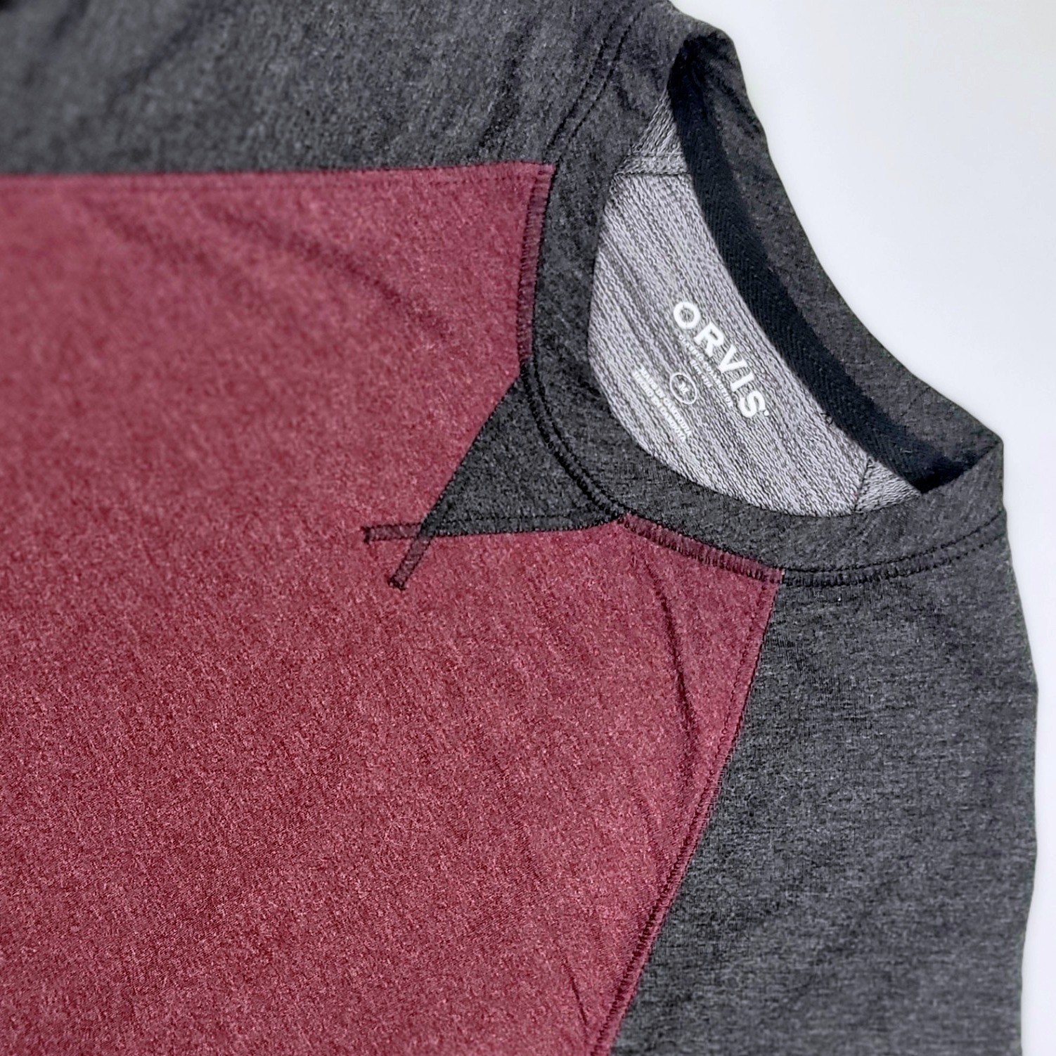Orvis Mens Classic Collection Raglan Long Sleeve Shirt Burgundy Grey Medium