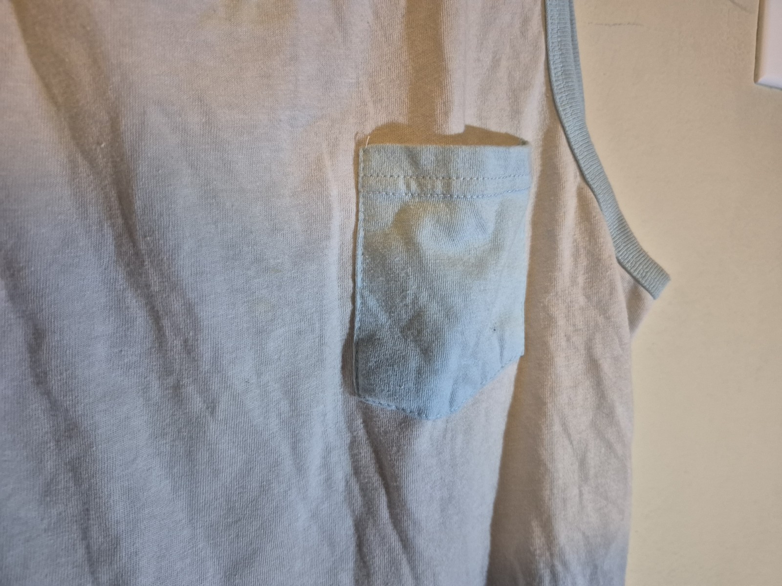 Blue Crown Men’s Gray Tank Top Blue Trim Chest Pocket Solid Scoop Neck T-Shirt S