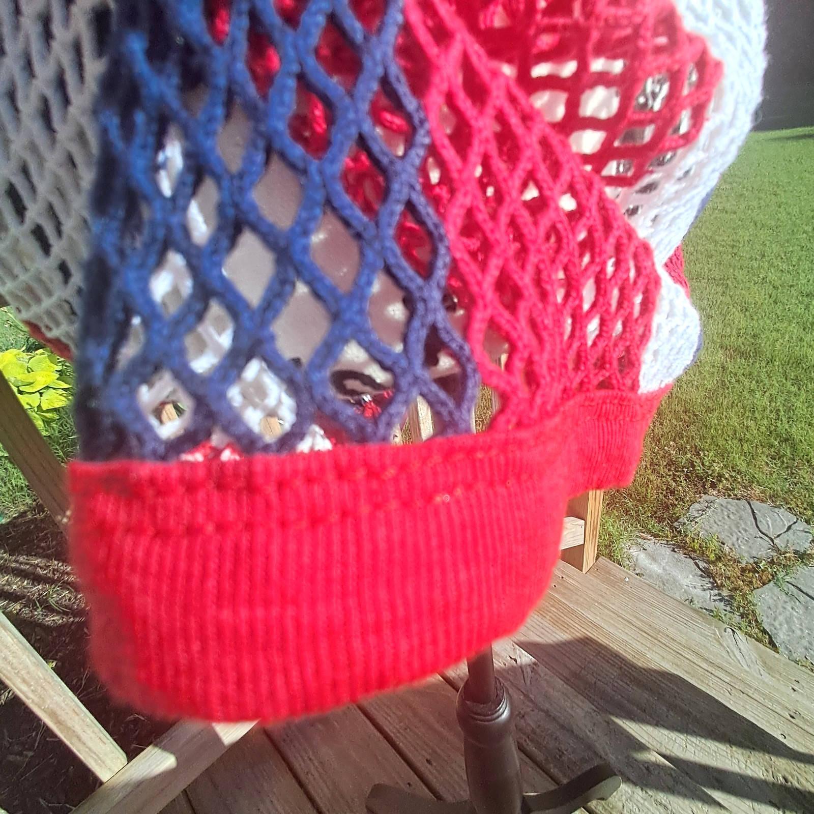 Vintage Trends String Vest Mesh Fishnet Tank Top Dress Large Patriotic USA Flag