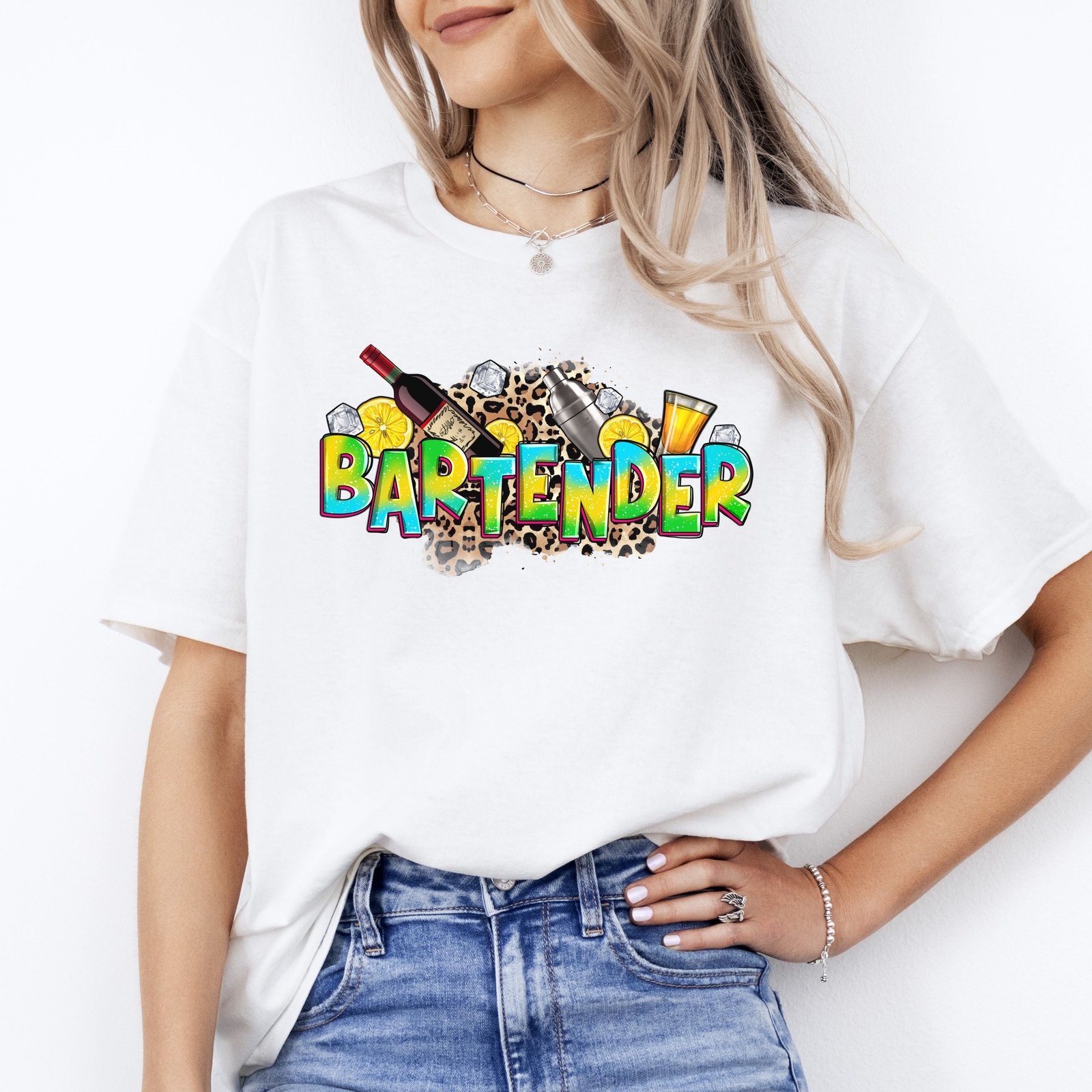 Bartender T-Shirt Barman leopard skin Unisex tee Sand White Sport Grey