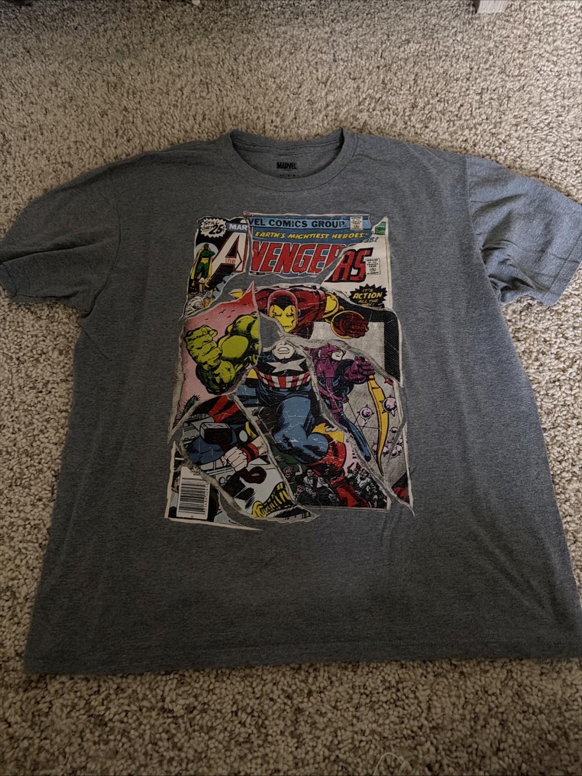 Marvel Avengers Men’s Gray Tee T-Shirt Size Large Crew Neck Short Sleeve Graphic