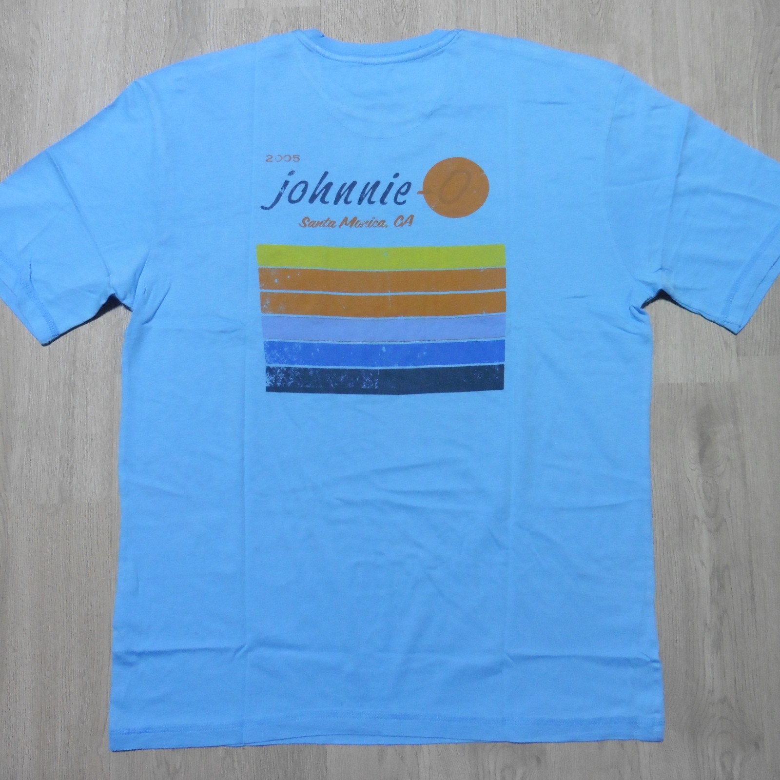 JOHNNIE O Mens S SMALL T SHIRT SUN LINE MALIBLU BLUE GRAPHIC SHORT SLEEVE GOLF