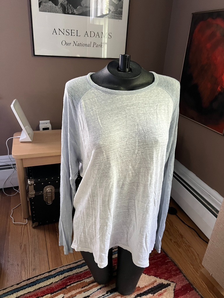 Vince EUC 100% Linen Baseball Long-Sleeve T-shirt Blue White Size M Mens