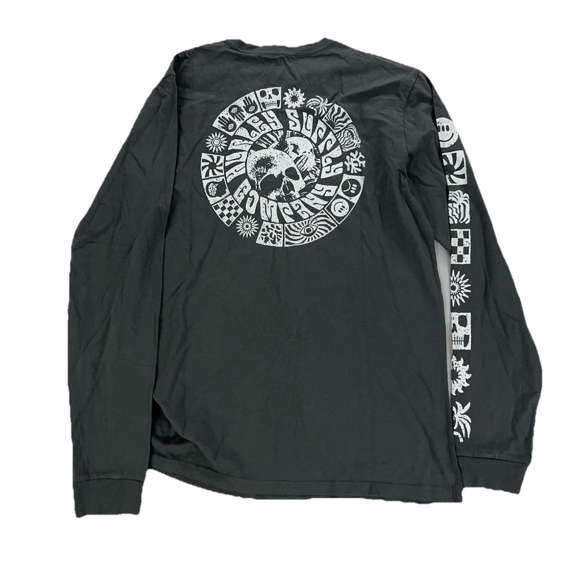 NEW Hurley Naturals Skull Mandala Long Sleeve Mens T Shirt Tee Surf Gray