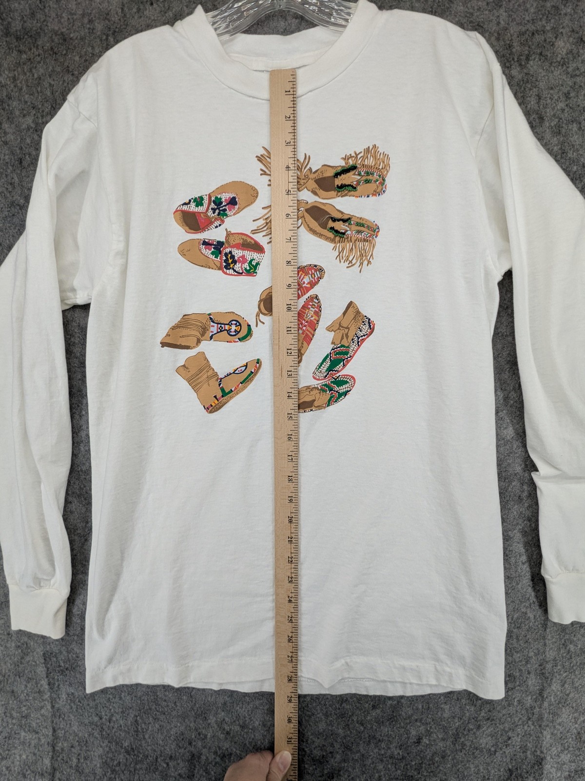 Vintage Central Falls Shirt Mens One Size White Beaded Moccasins Graphic USA 90s