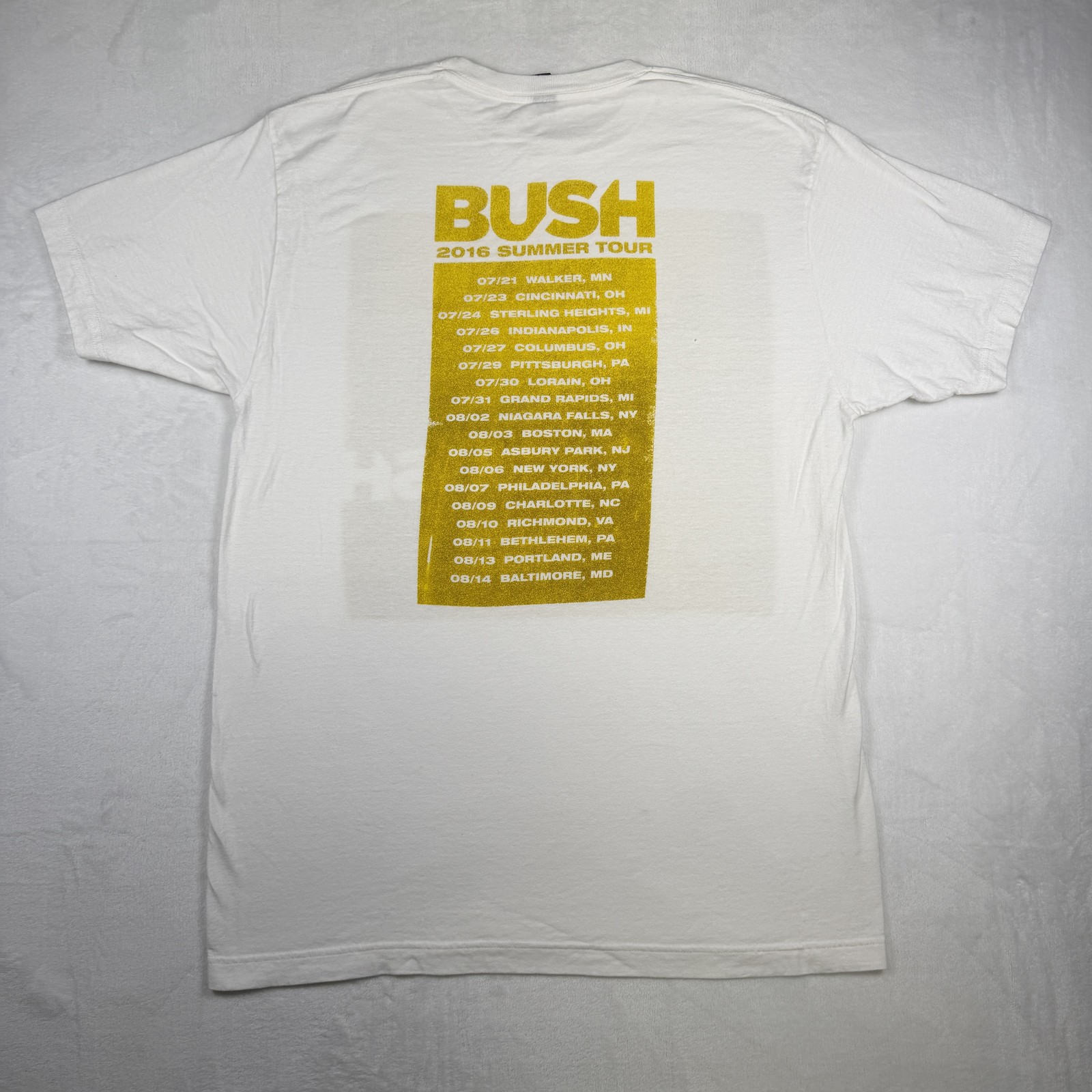 Bush 2016 Summer Tour Concert Men’s Graphic T-Shirt White Yellow Size Large