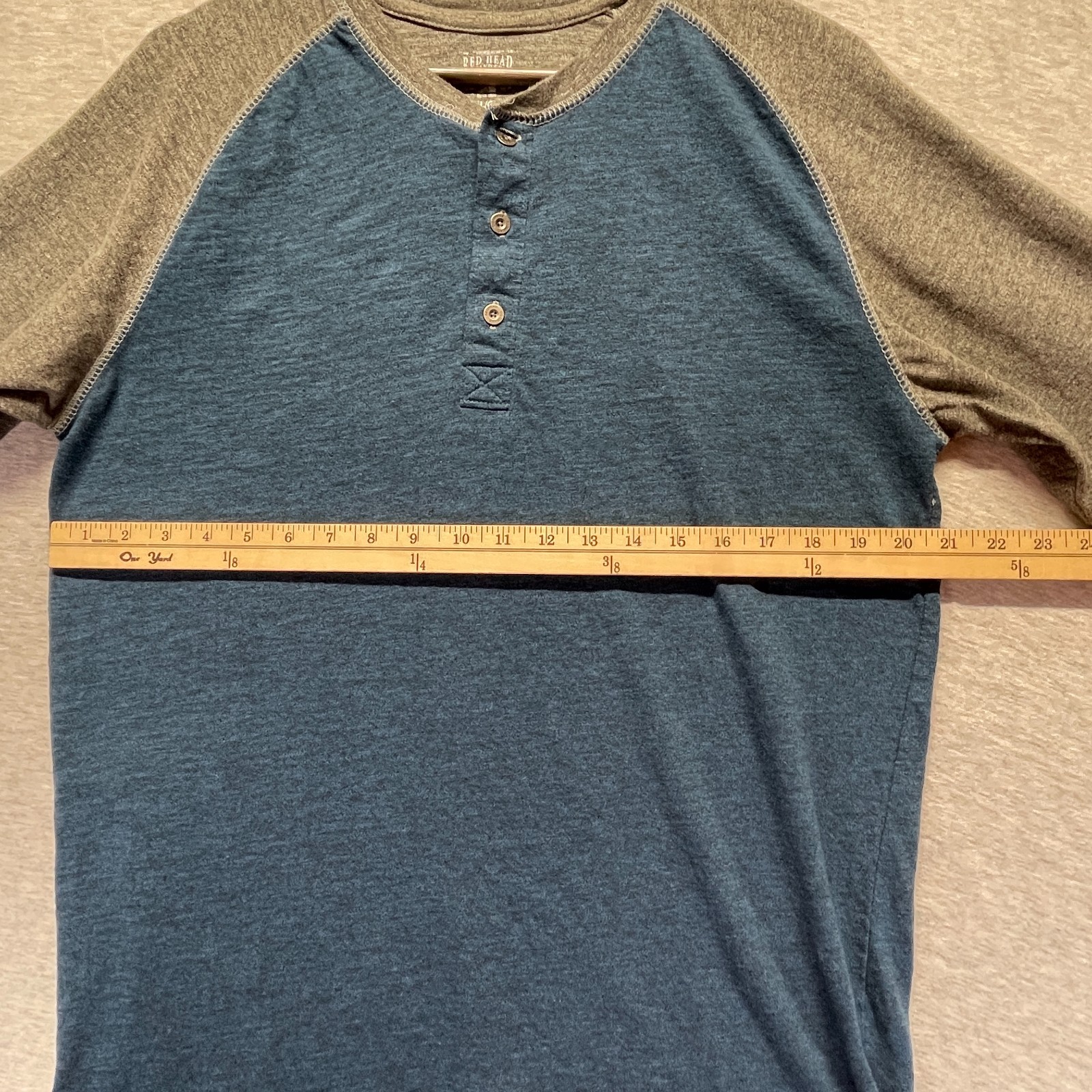 Red Head Brand Co. Shirt Mens Large Teal Gray Colorblock Long Sleeve Henley Neck