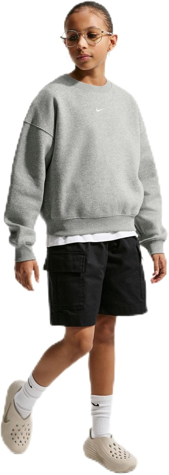 Nike Big Kids’ (Girls’) Sportswear Studio Oversized Fleece Boxy Top, Dark Grey H