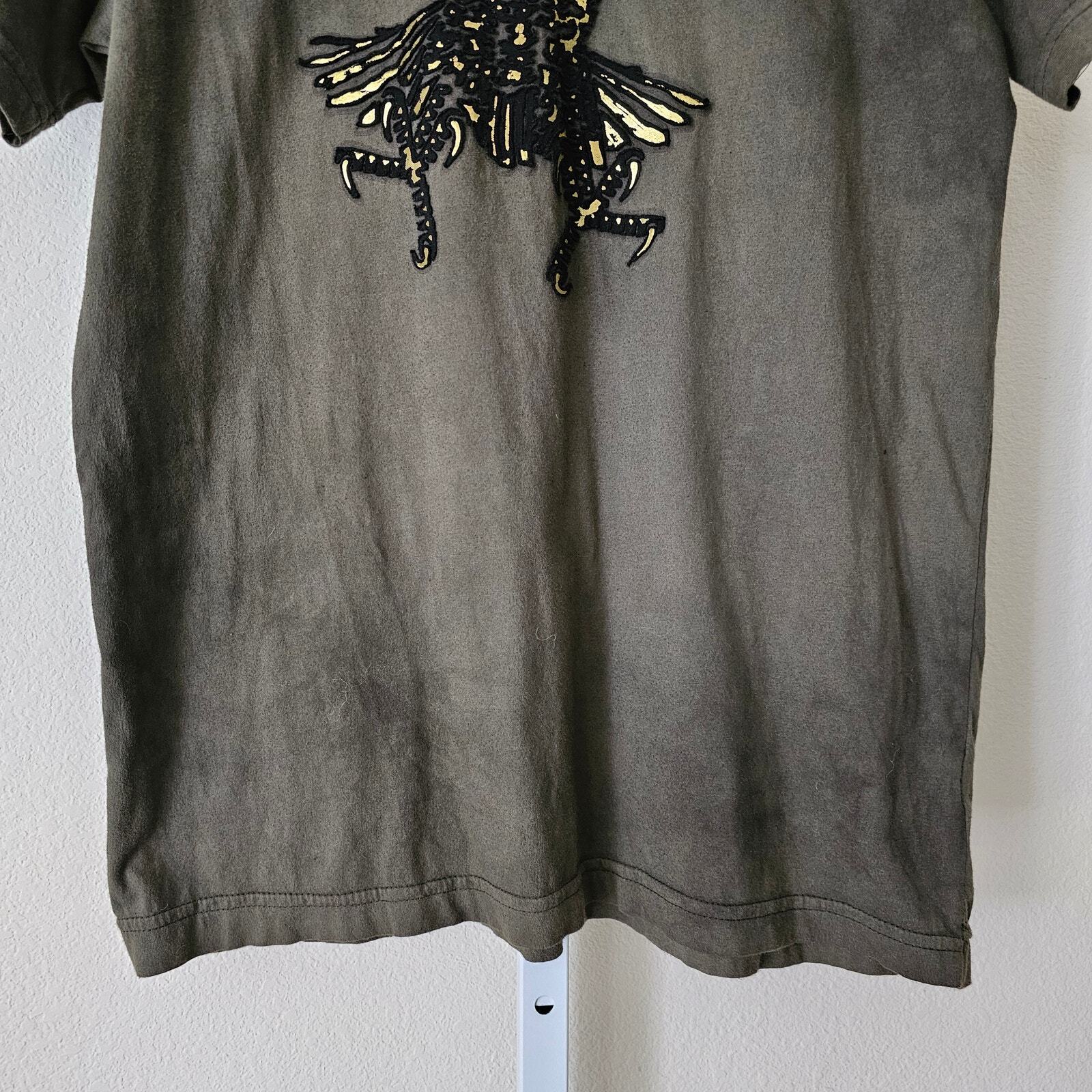 AFFLICTION Y2K Green Tie-Dye Gold Black Foil Velvet Graphic Eagle Shirt Sz L