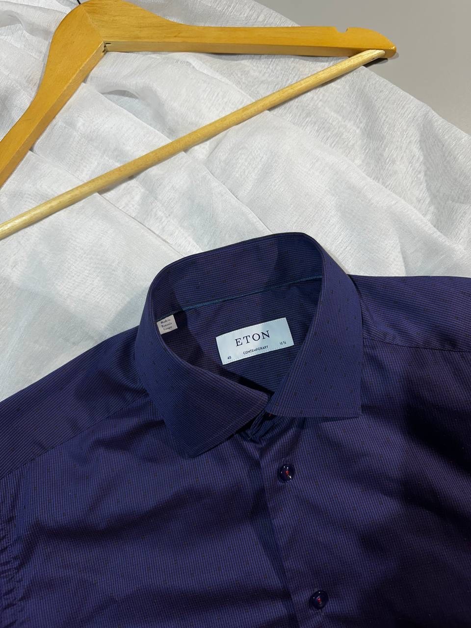 Eton Contemporary Fit Shirt Purple Micro Pattern Textured Cotton Size 40/15 3/4