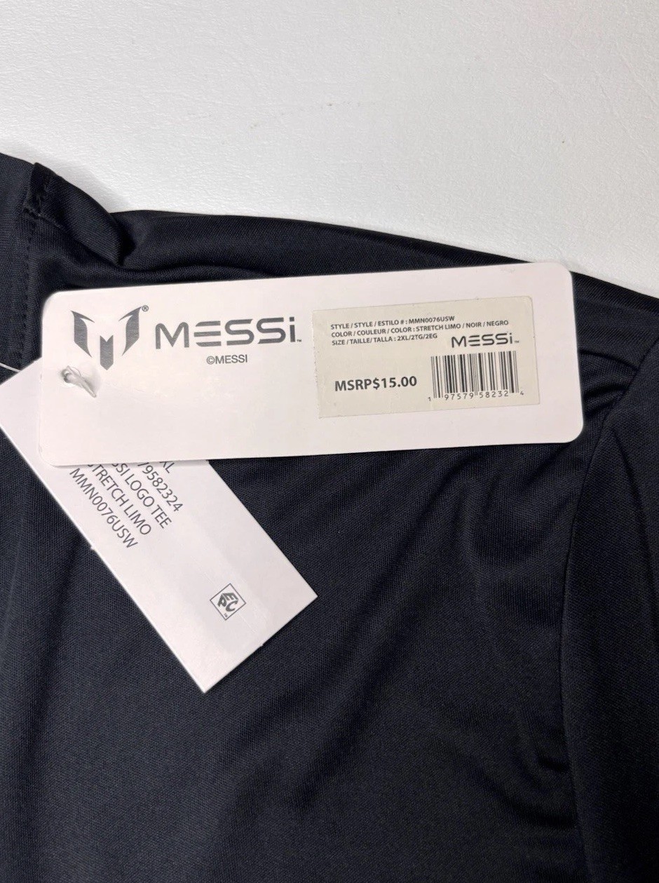 NWT Messi Mens Black Lionel Messi Short Sleeve Athletic Jersey Tee Shirt 2XL