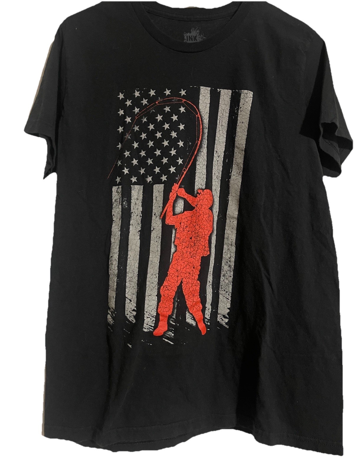 Ink Inc.USA T-Shirt Fisherman American Flag Patriotic 100% Cotton Size Medium