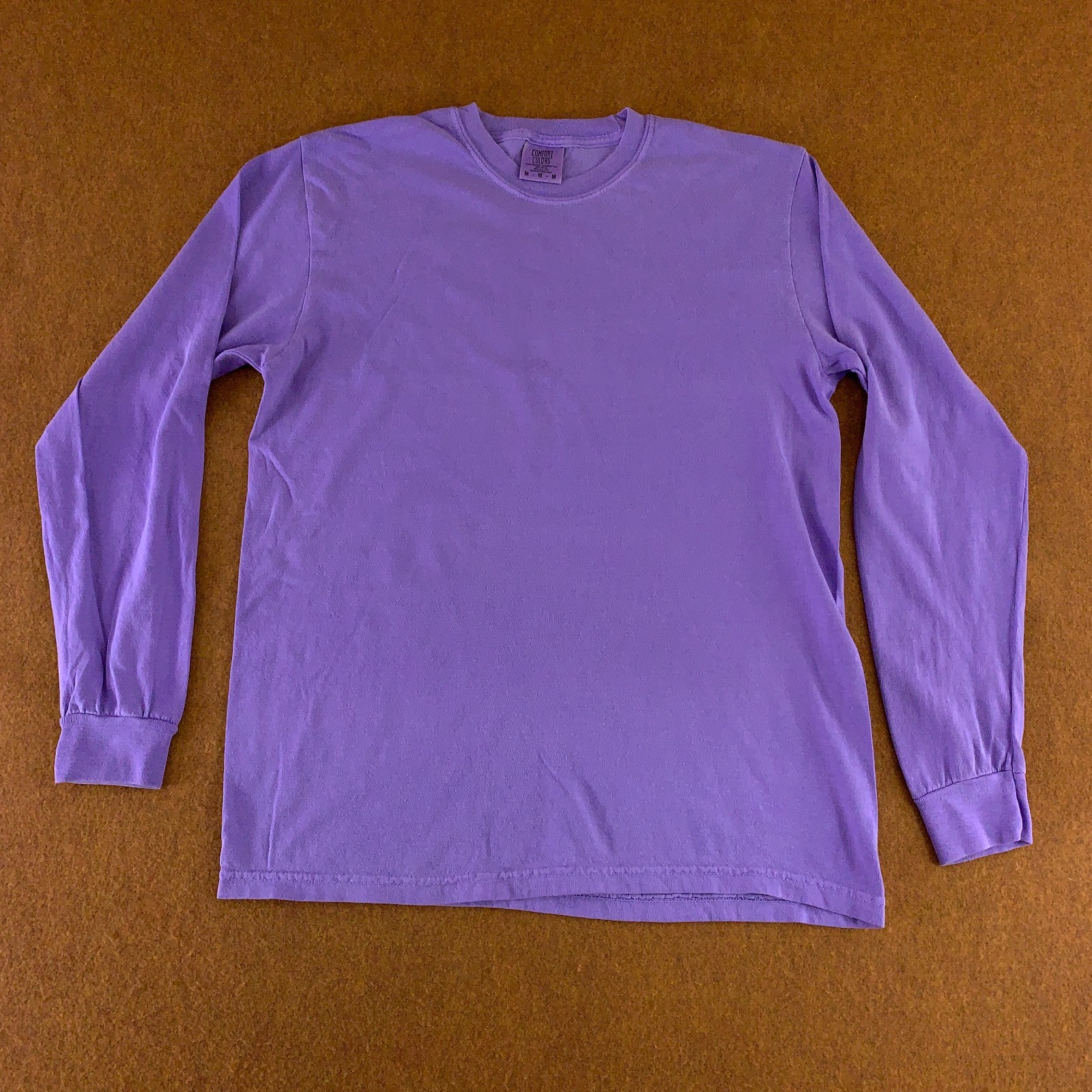 Comfort Colors Mens Medium Purple Heavyweight Long Sleeve Crew Neck T-Shirt New