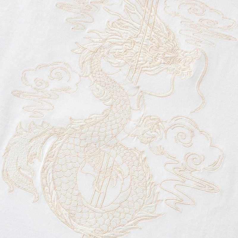 Men’s Dragon Sword Embroidered Cotton Short Sleeve T-Shirt Loose Casual Tee