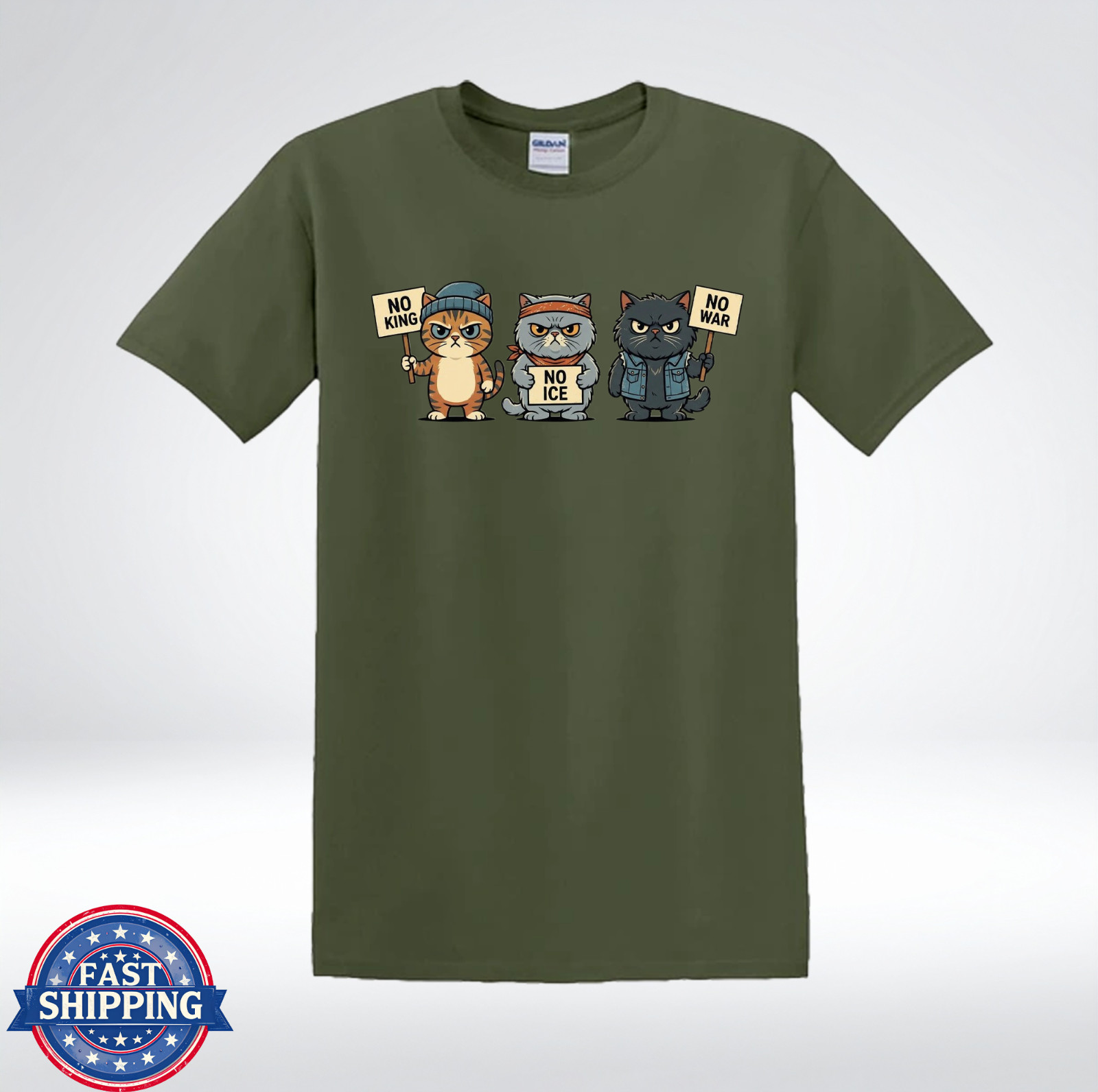 Funny Cat Protest No King No ICE No War Cute Angry Cats Graphic T-Shirt