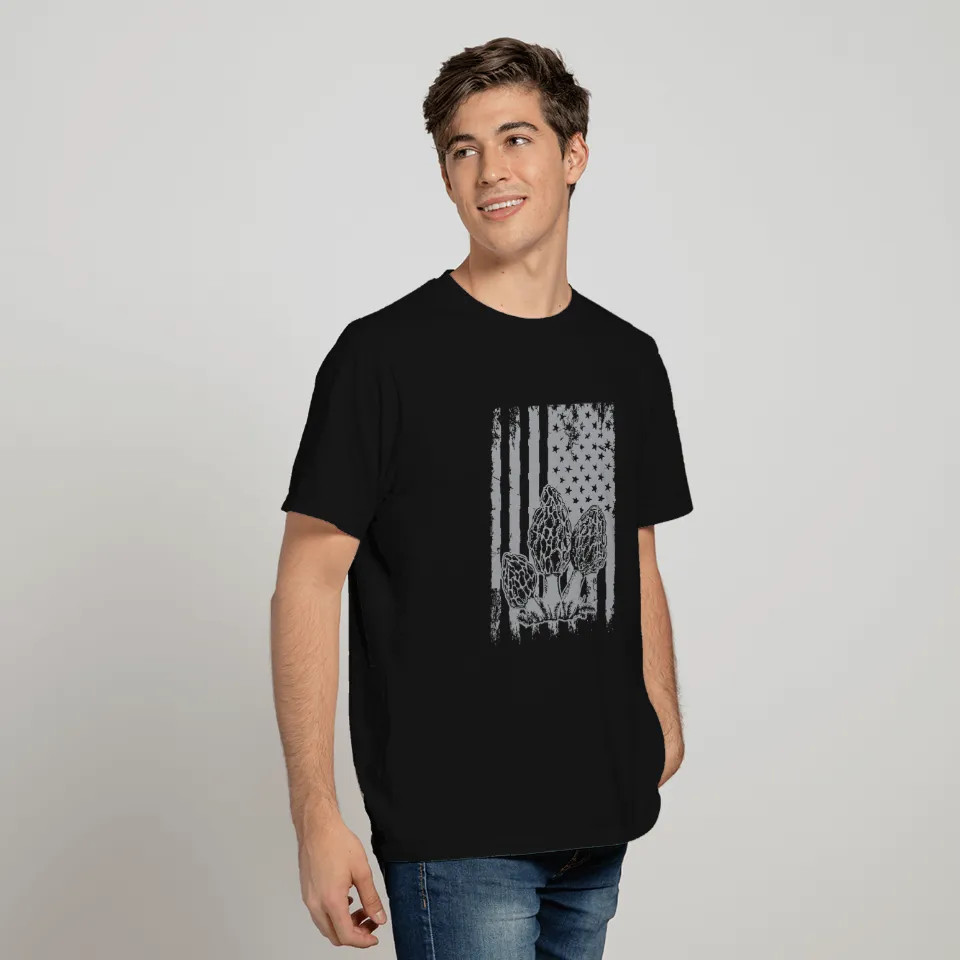 Morel Mushrooms American Flag Patriotic Fathers Day Men Gift Gidan Tee