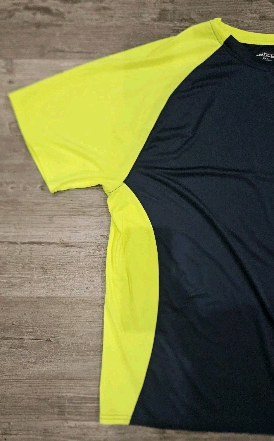 Mens XXL Two Tone Pullover BCG Navy Neon Yellow Short Sleeves Side Panels