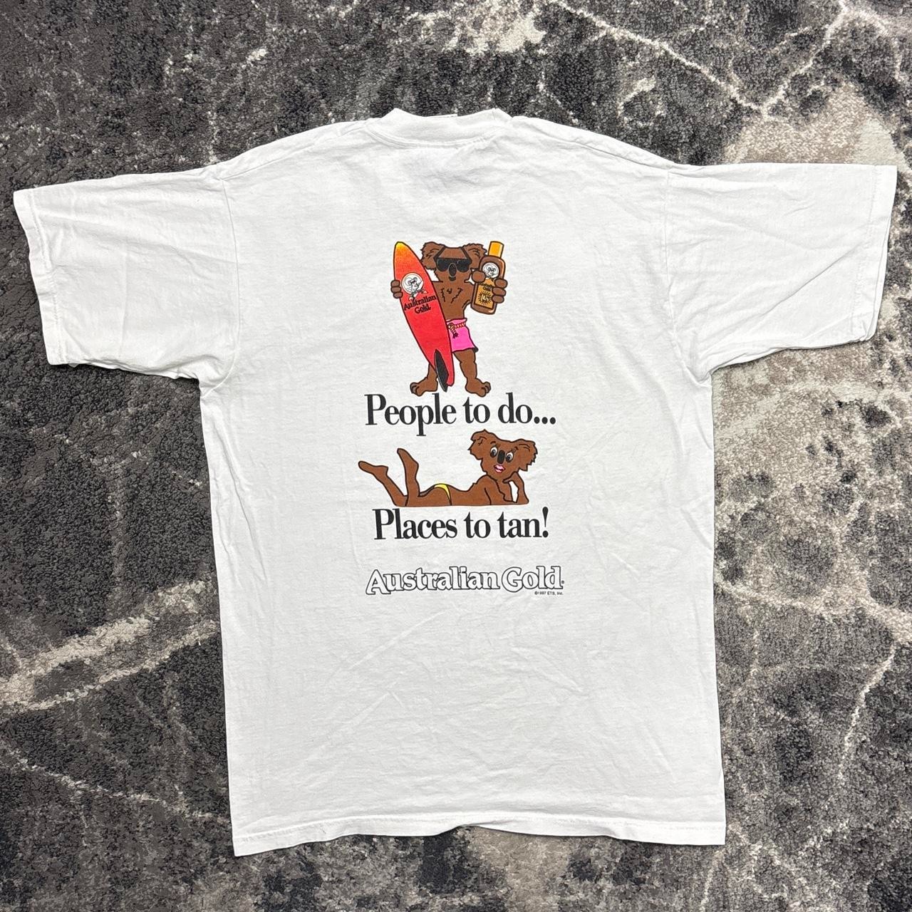 Vintage Art Shirt Mens Large 90s Australian Gold Sunscreen Tanning Funny Humor
