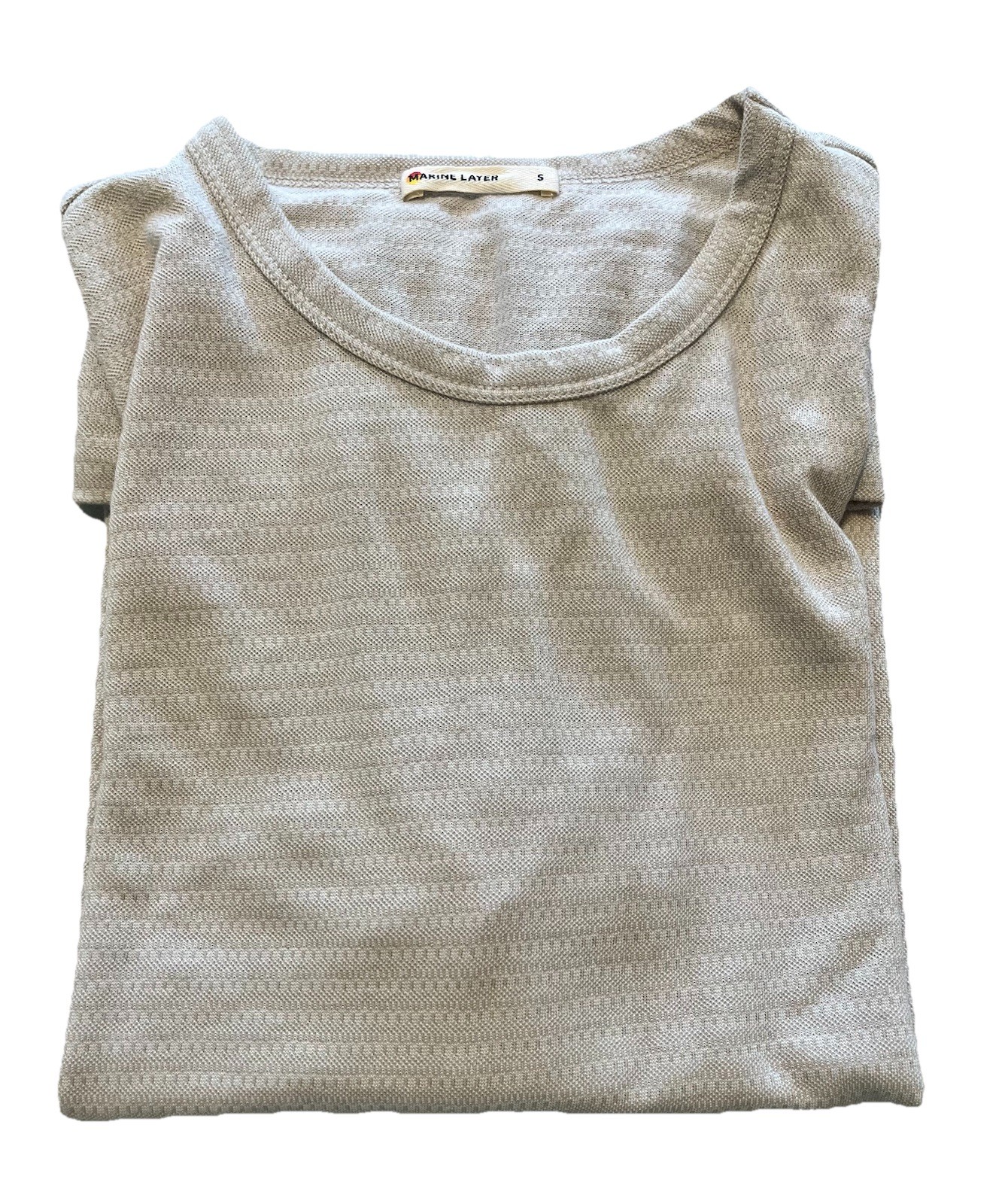 Marine Layer Mens Pattern Textured Stripe Tee Beige Small Pilling On Back Bottom