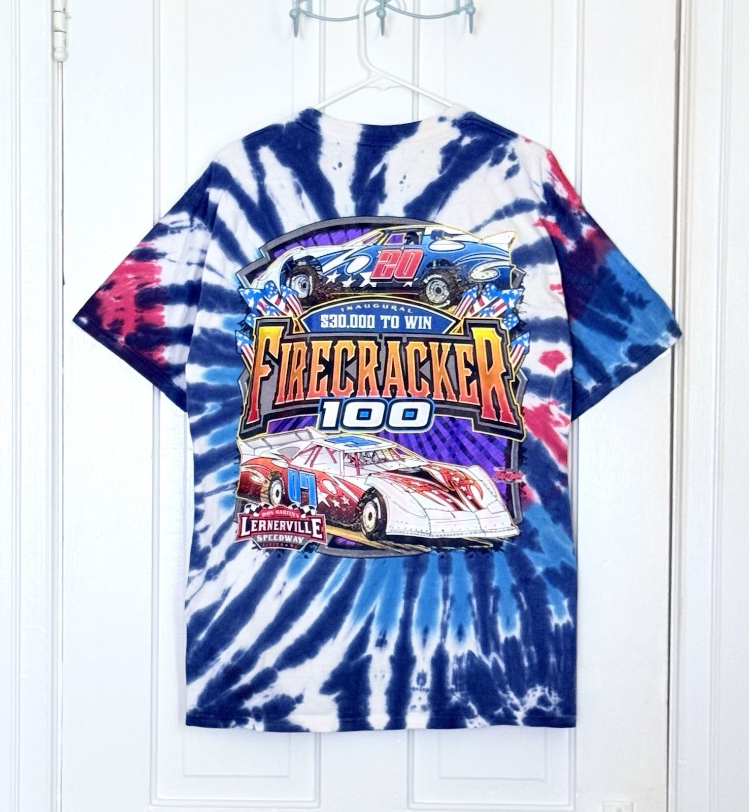 Vintage Fircracker 100 Tie-Dye Racing Tshirt 2007 Lernerville Speedway Large